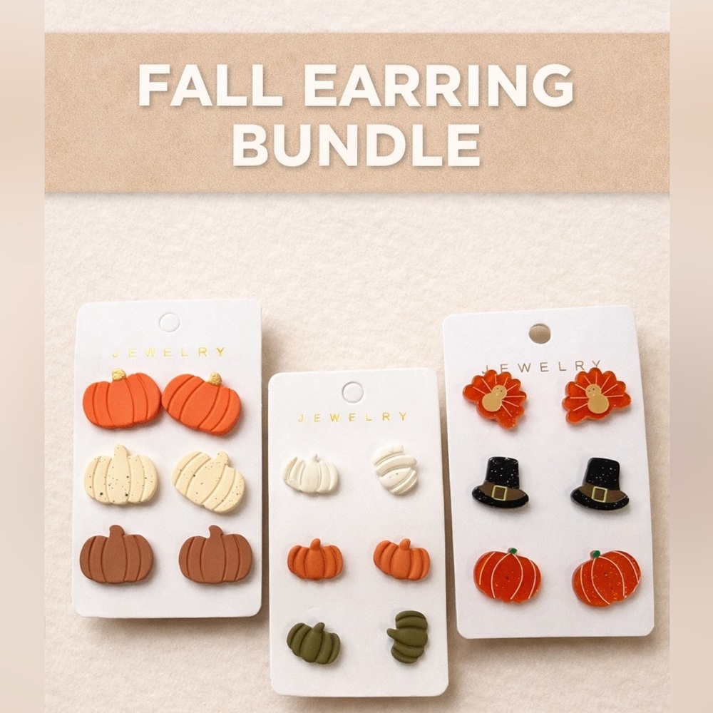 Fall Pumpkin & Thanksgiving Stud Earring Bundle | 12 Pairs Autumn Earrings